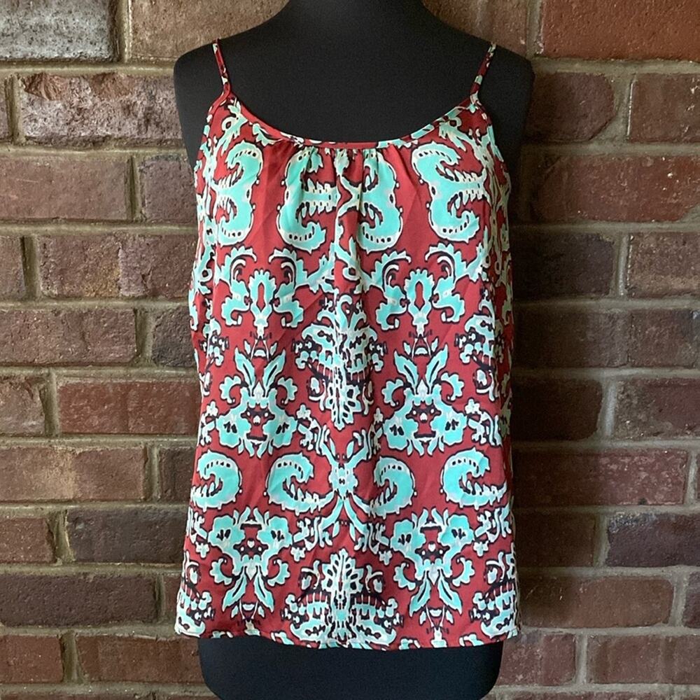 The Limited wine red and turquoise Paisley print slinky camisole tank tunic top